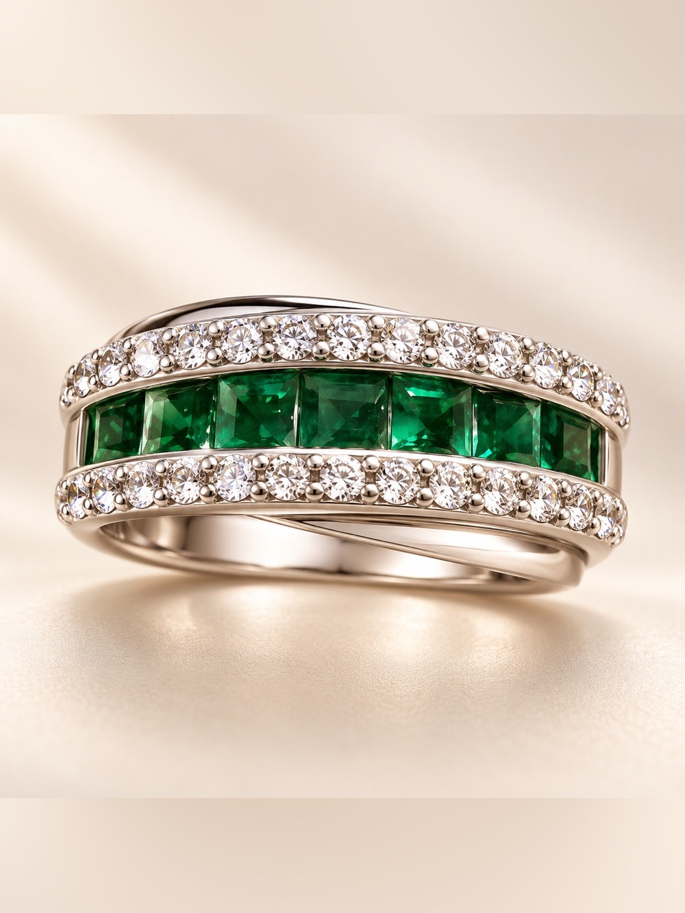 925 sterling Silver JWBR GREEN STONE BAND RING size 7